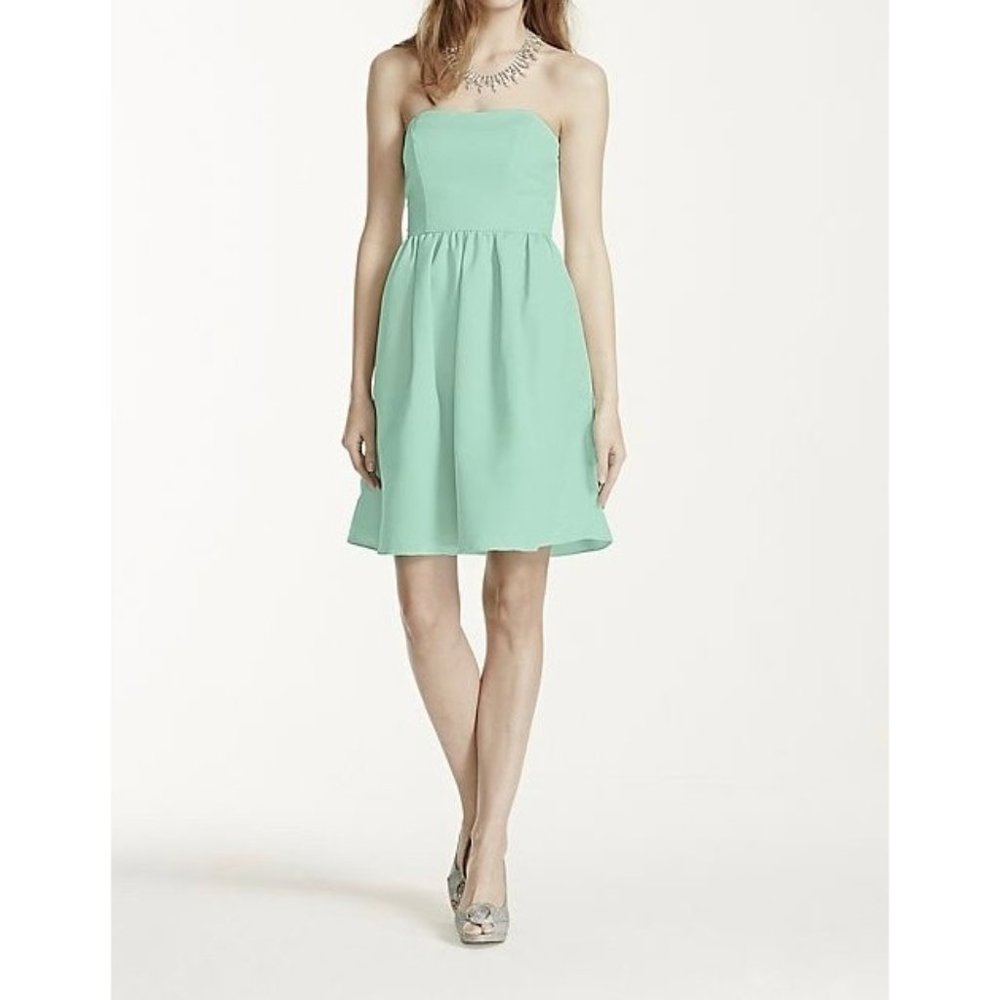 Davids Bridal Mint Green Short Strapless Faille Bridesmaid Dress F15810 size 6